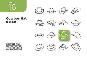 Cowboy Hat Outline Icons Set, an Outline Icon by yuanesei