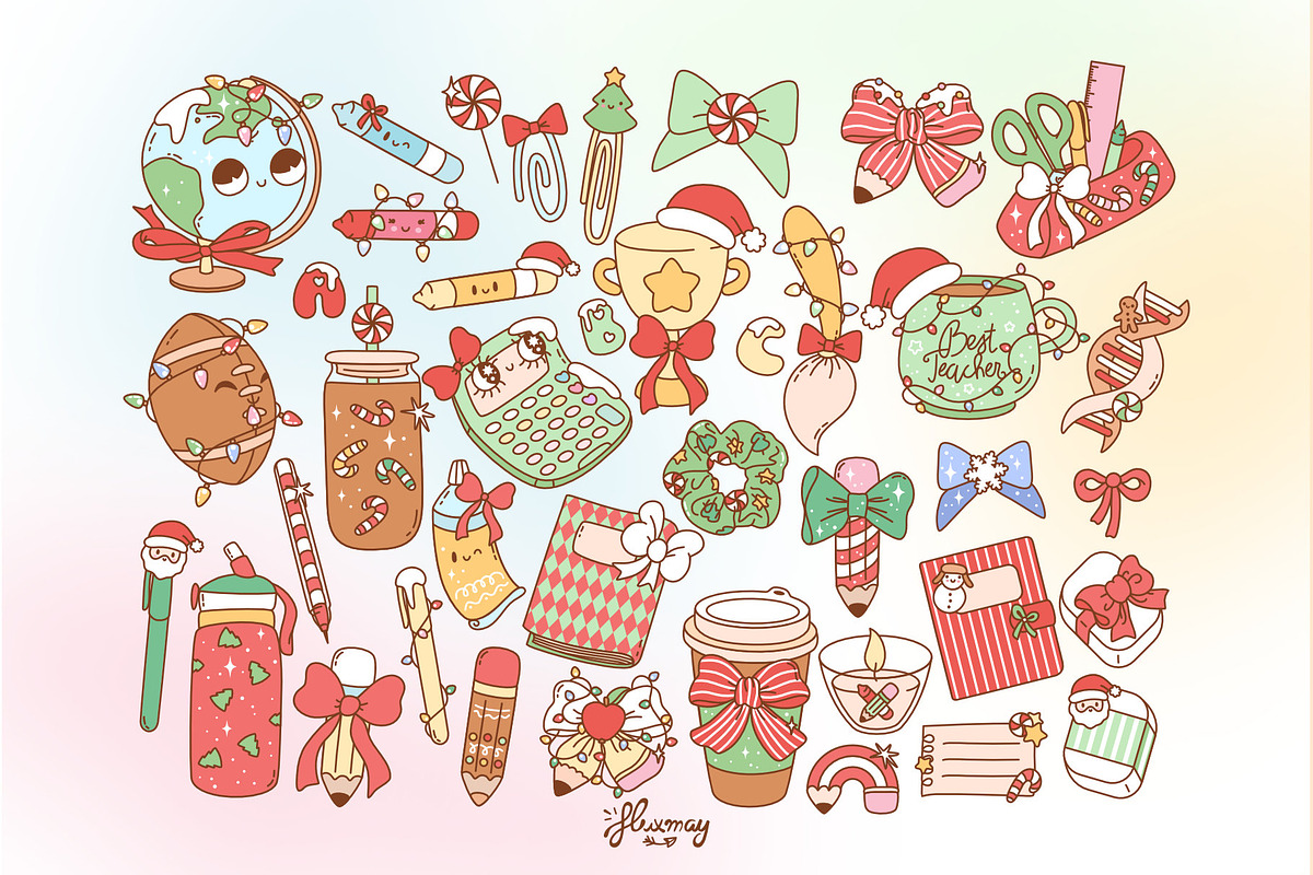 Cute Christmas School Clipart Bundle, an Education Illustration by Huxmay (Photo 4 of 7)