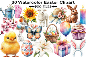 Watercolor Easter Clipart, an Illustration by Black Bird Studio