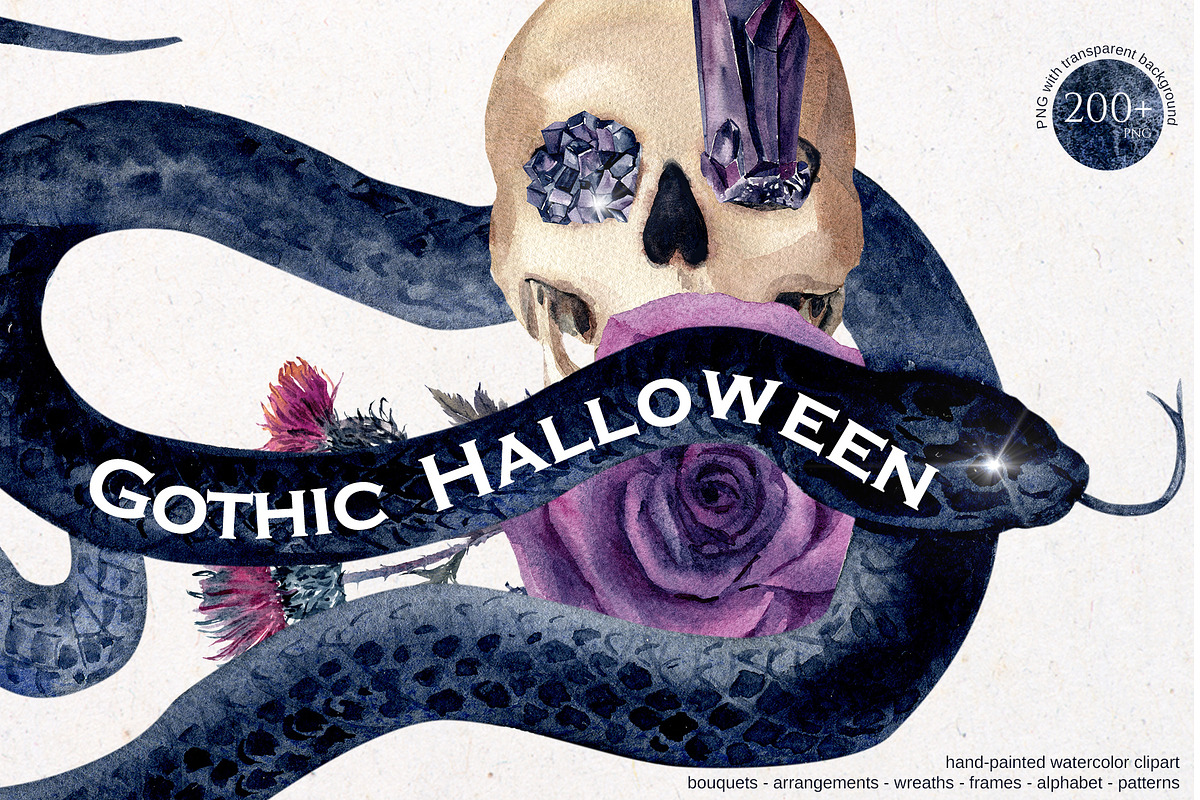Gothic Halloween Watercolor Set, a Decorative Illustration by Elena Dorosh (Photo 1 of 19)