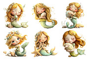 Summer Cute Mermaid Clipart, a Seasonal Illustration by Daily.Designs (Thumbnail 5 of 5)