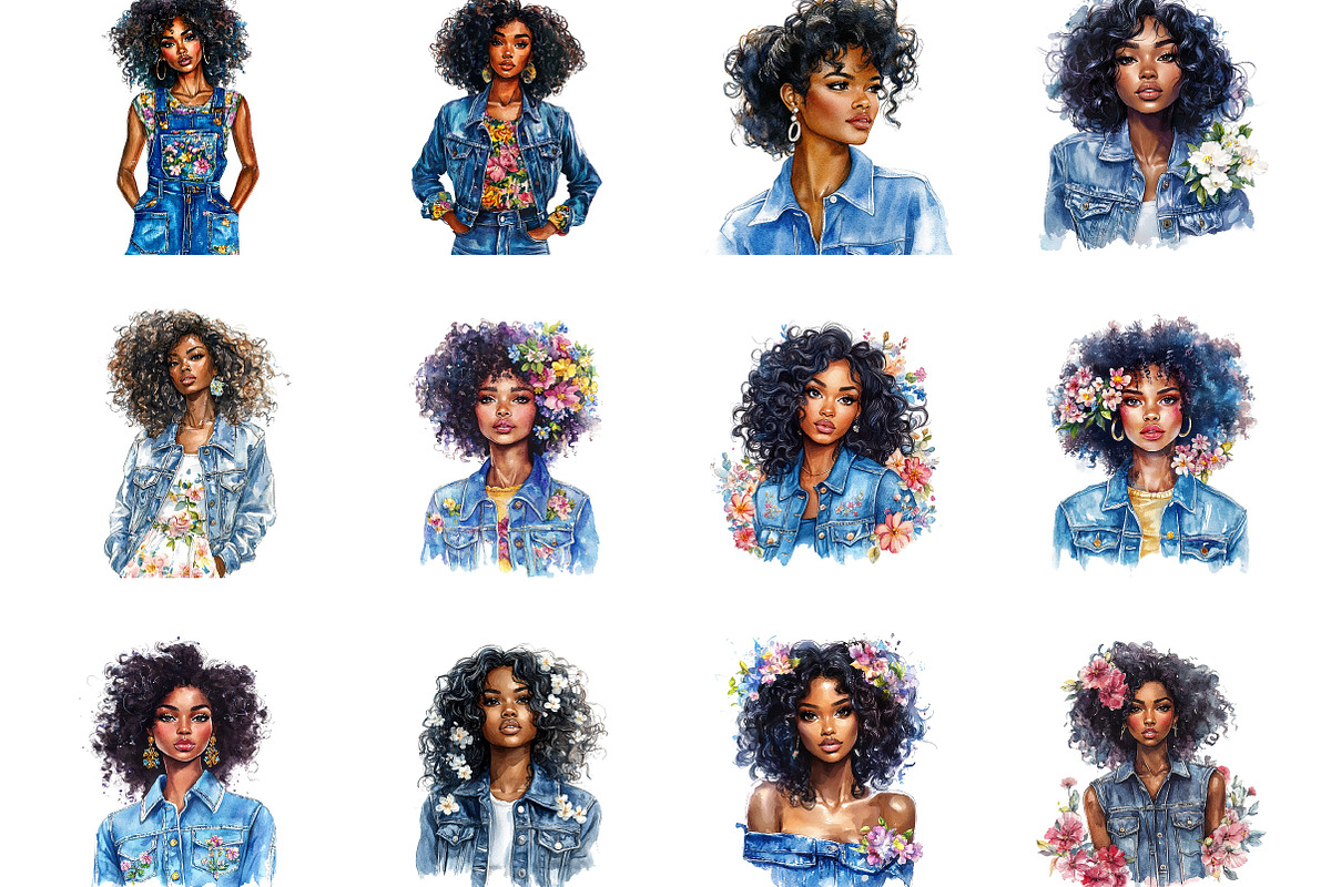 Fashion Black Girl with Denim, a Seasonal Illustration by Designking (Photo 2 of 5)