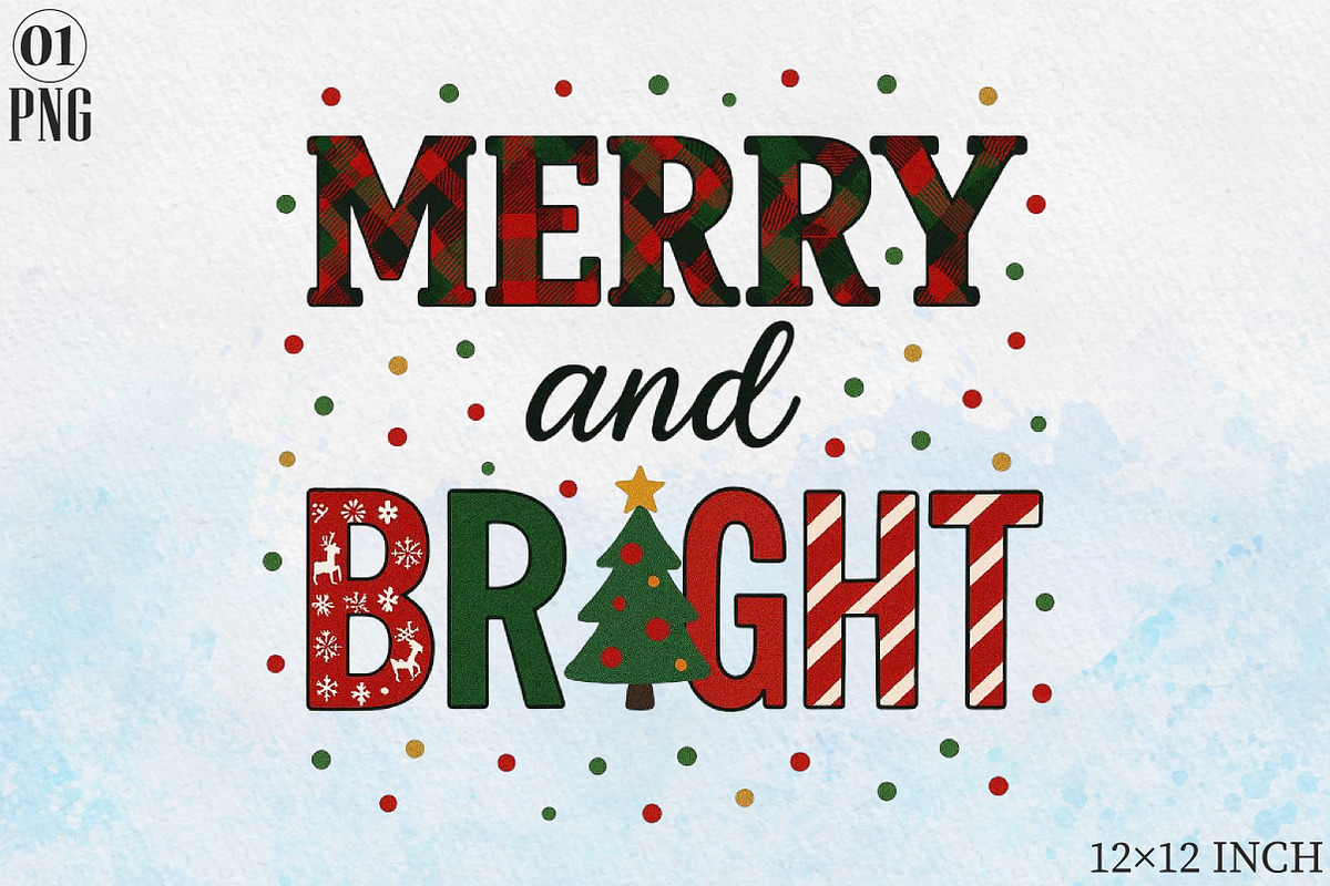 Merry and Bright Christmas PNG, an Illustration by Libby Wishes (Photo 1 of 6)