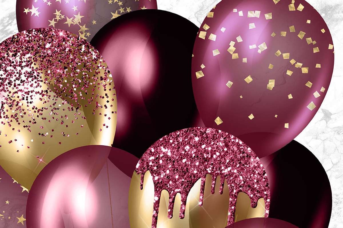Burgundy and Gold Balloons Clipart, an Illustration by Digital Curio