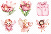 Watercolor Pink Woodland Fairy Clipa, an Illustration by Watercolor design (Thumbnail 4 of 12)
