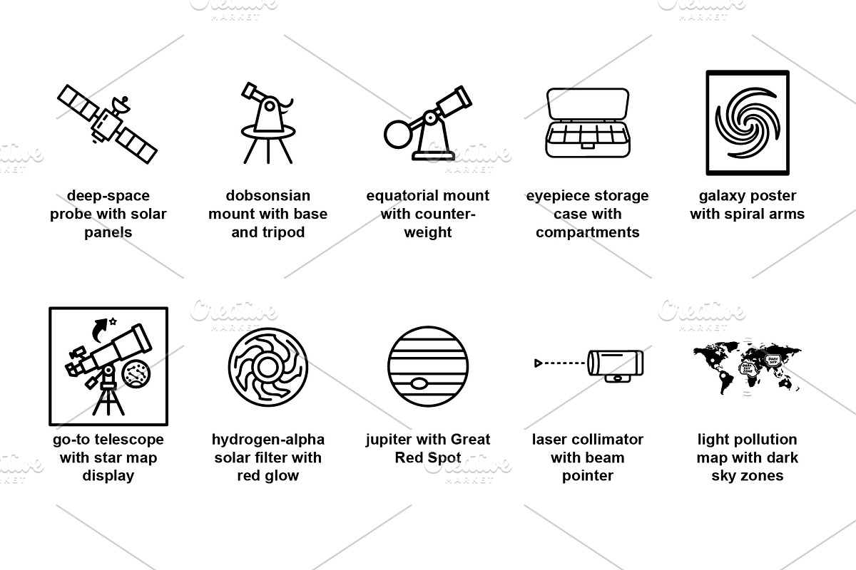 Telescopes & astronomy Icon Set, an Outline Icon by Nurlan's shop (Photo 4 of 5)