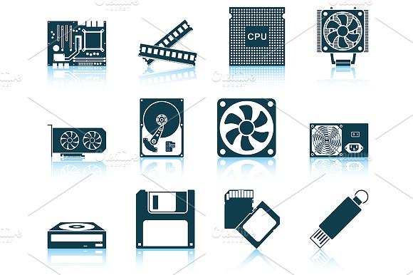 Set Of 12 Computer Hardware Icons