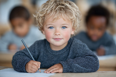 Focused student engages in creative learning activity