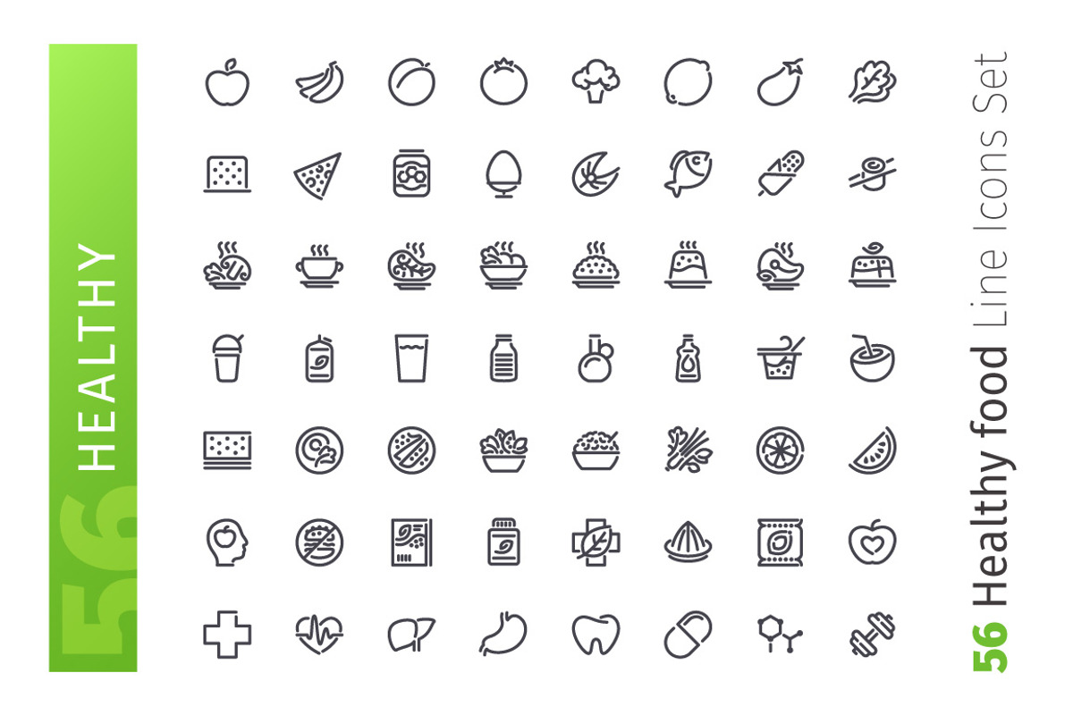 Healthy Food Line Icons Set, an Outline Icon by Voysla's Shop (Photo 2 of 4)