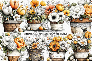 Whimsical Spring Flower Basket PNG, an Illustration by Canvas Craft