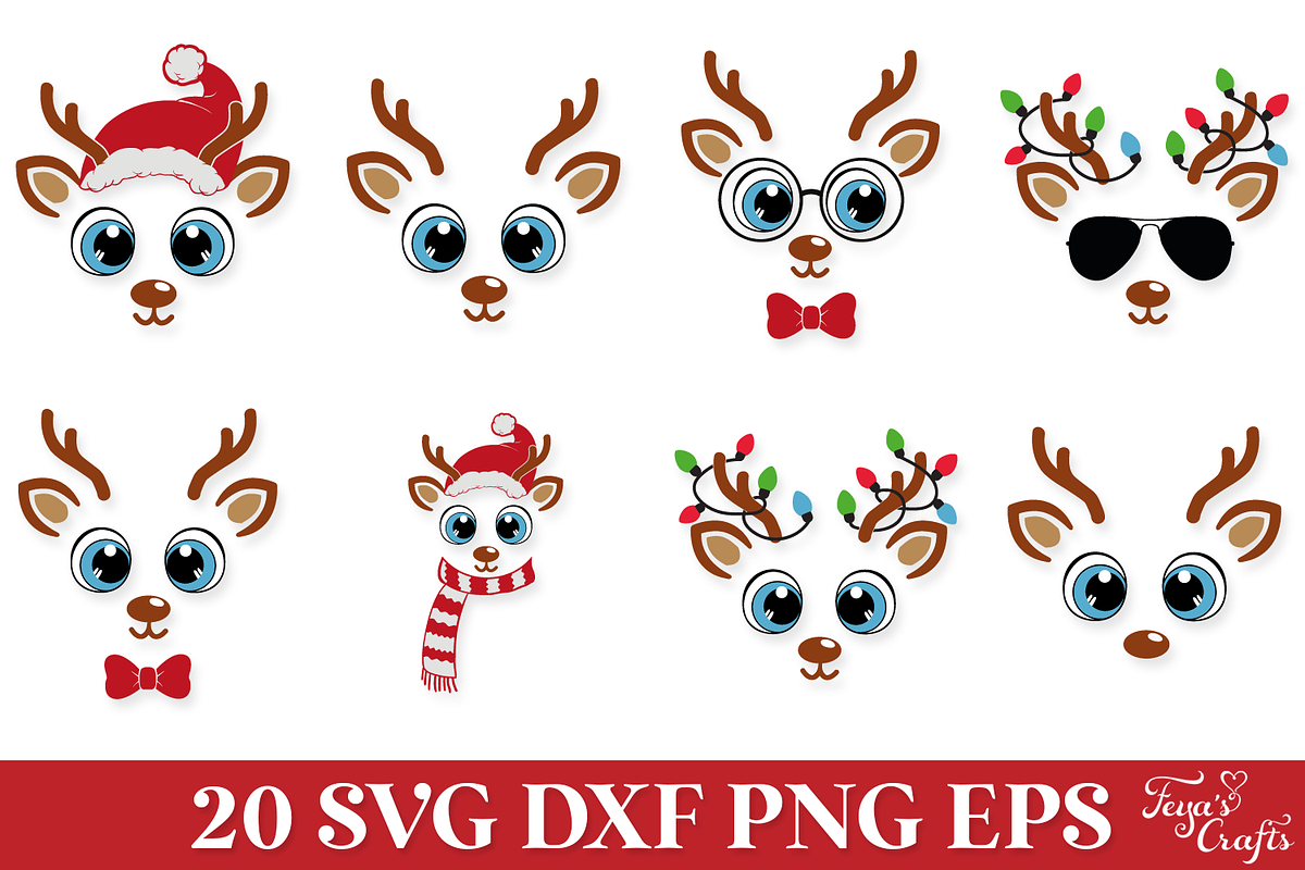 Christmas Reindeer Faces SVG Pack, an Illustration by Anastasia Feya (Photo 3 of 5)