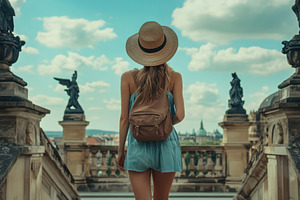 Solo woman traveler enjoys walking, a Photo by Pavel_design