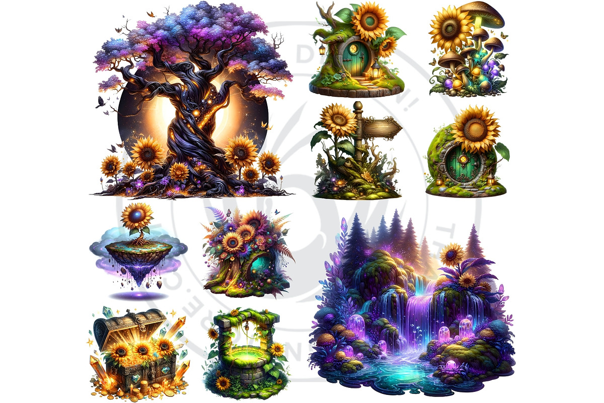 Enchanted Woodland & Sunflowers Set, a Seasonal Illustration by ThatsDesignArt (Photo 7 of 10)