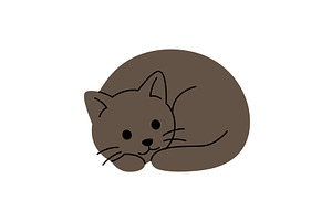 Cute cartoon black cat curled up, an Animal Illustration by GraphiShop