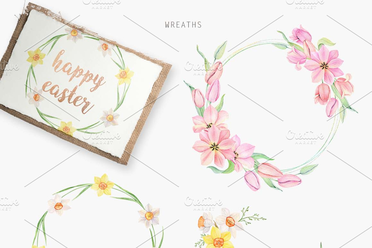 Spring flower, Easter set Watercolor, an Animal Illustration by Daryartsy (Photo 4 of 12)
