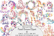 Watercolor Pastel Unicorn Clipart, a Seasonal Illustration by Design Market (Thumbnail 1 of 5)