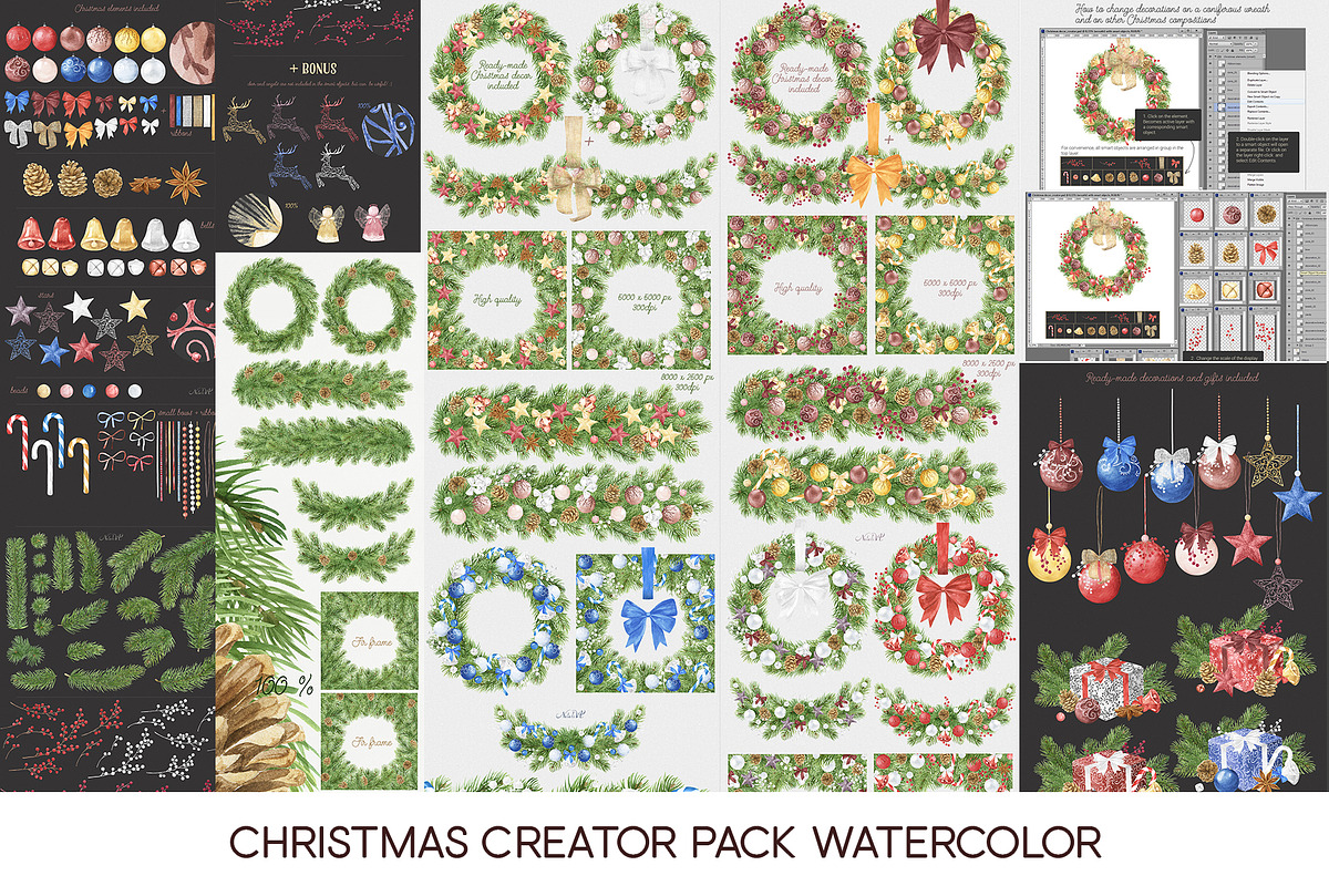 Watercolor Christmas Bundle, a Decorative Illustration by NataliVA (Photo 7 of 7)