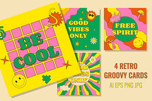 Set of Retro Groovy cards