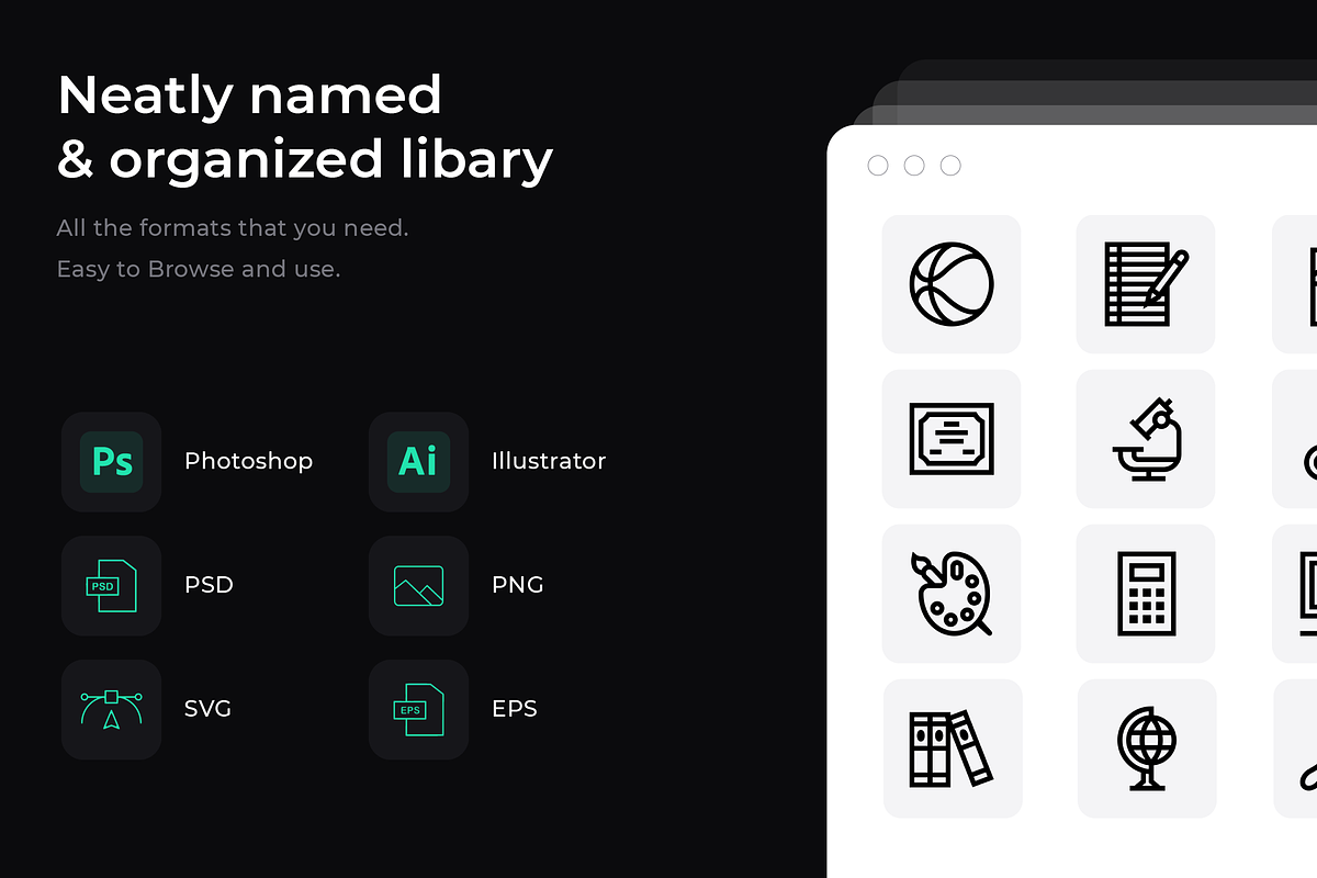 50 Education icons, an Outline Icon by Wencory (Photo 1 of 2)
