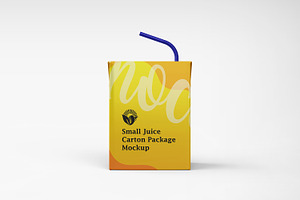 Small Juice Carton With Straw Mockup