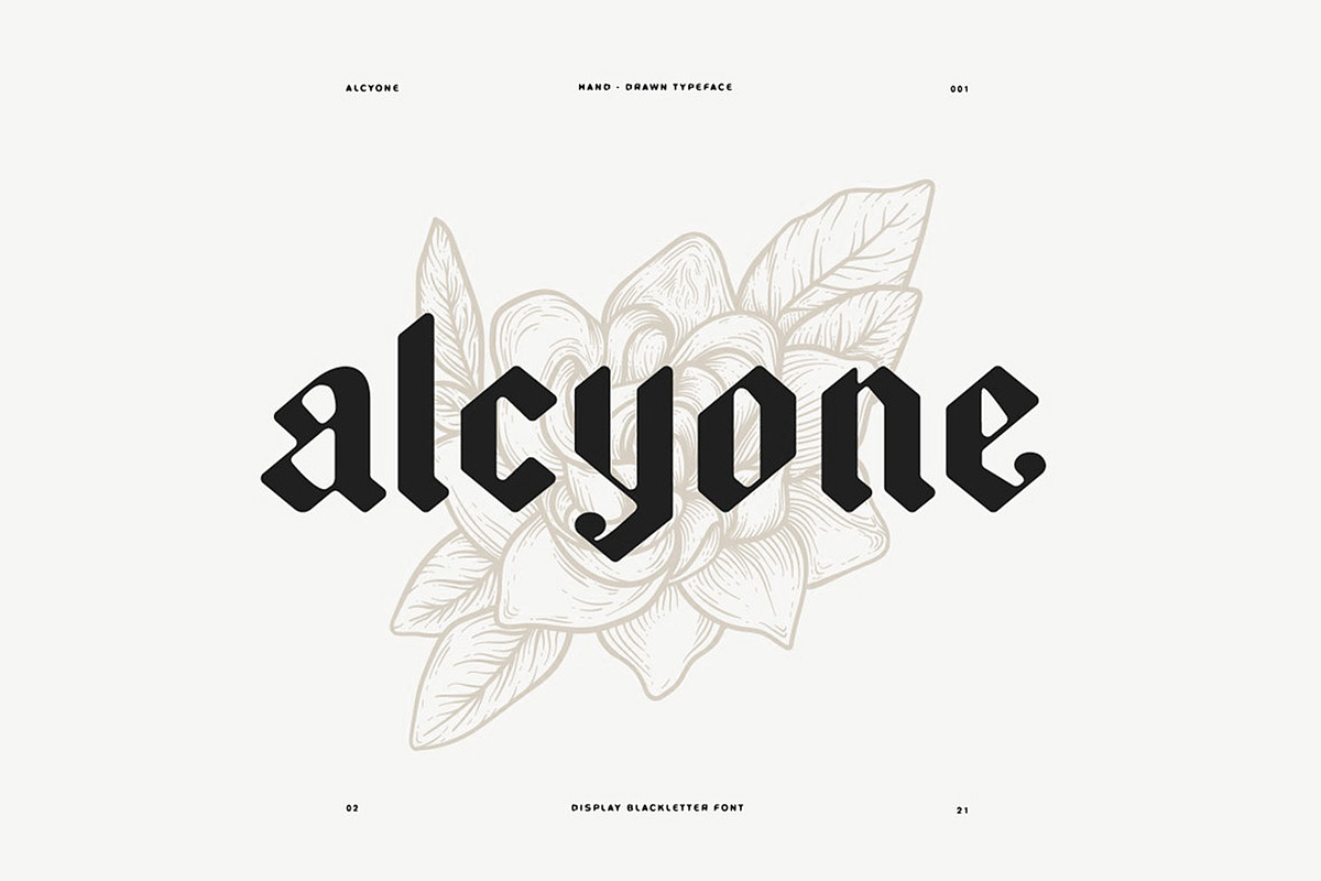 Alcyone Display Font + Illustrations, a Blackletter Font by GRPXSTORE (Photo 4 of 4)