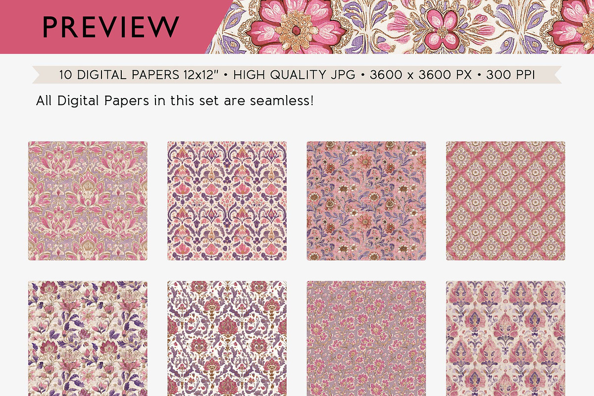 Bohemian Purple & Pink Patterns, a Pattern Graphic by Maishop (Photo 4 of 4)