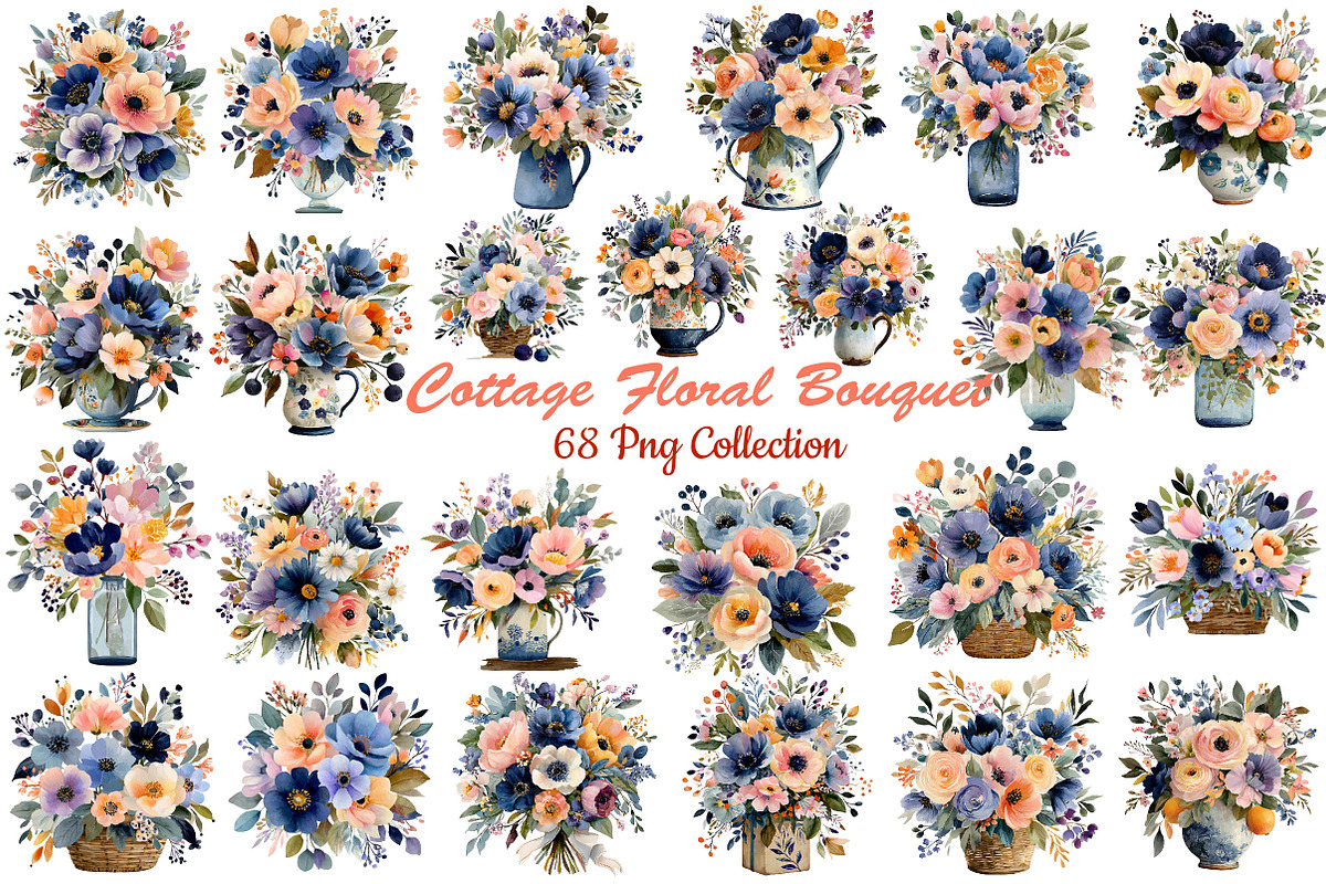 cottage floral bouquet clipart set, an Object Illustration by DreamCafeArt (Photo 1 of 6)