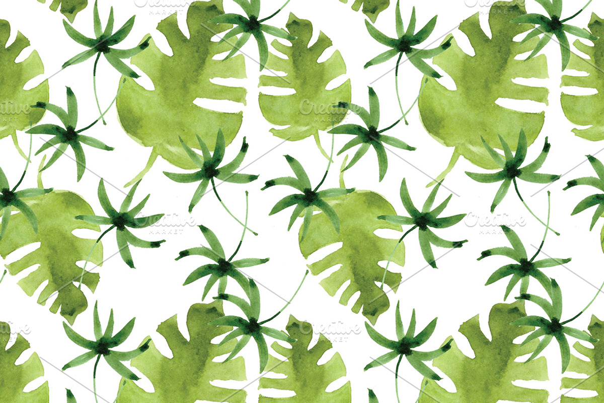 watercolor tropical leaves, patterns, an Illustration by Olesya Morokhovets (Photo 5 of 11)