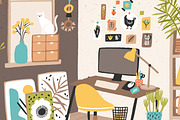 Artist room interior, cozy workplace, a Decorative Illustration by Good Studio (Thumbnail 2 of 3)
