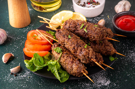 Shish kebab on stick, made from ground beef meat