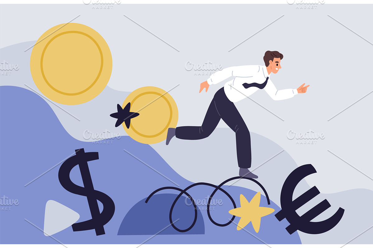 Instability situation. Businessman, a Person Illustration by YummyBuum