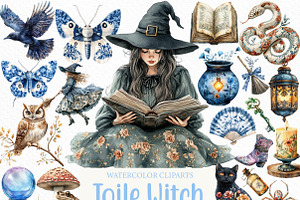 Watercolor Toile Witch Clipart, an Illustration by Craft Nest