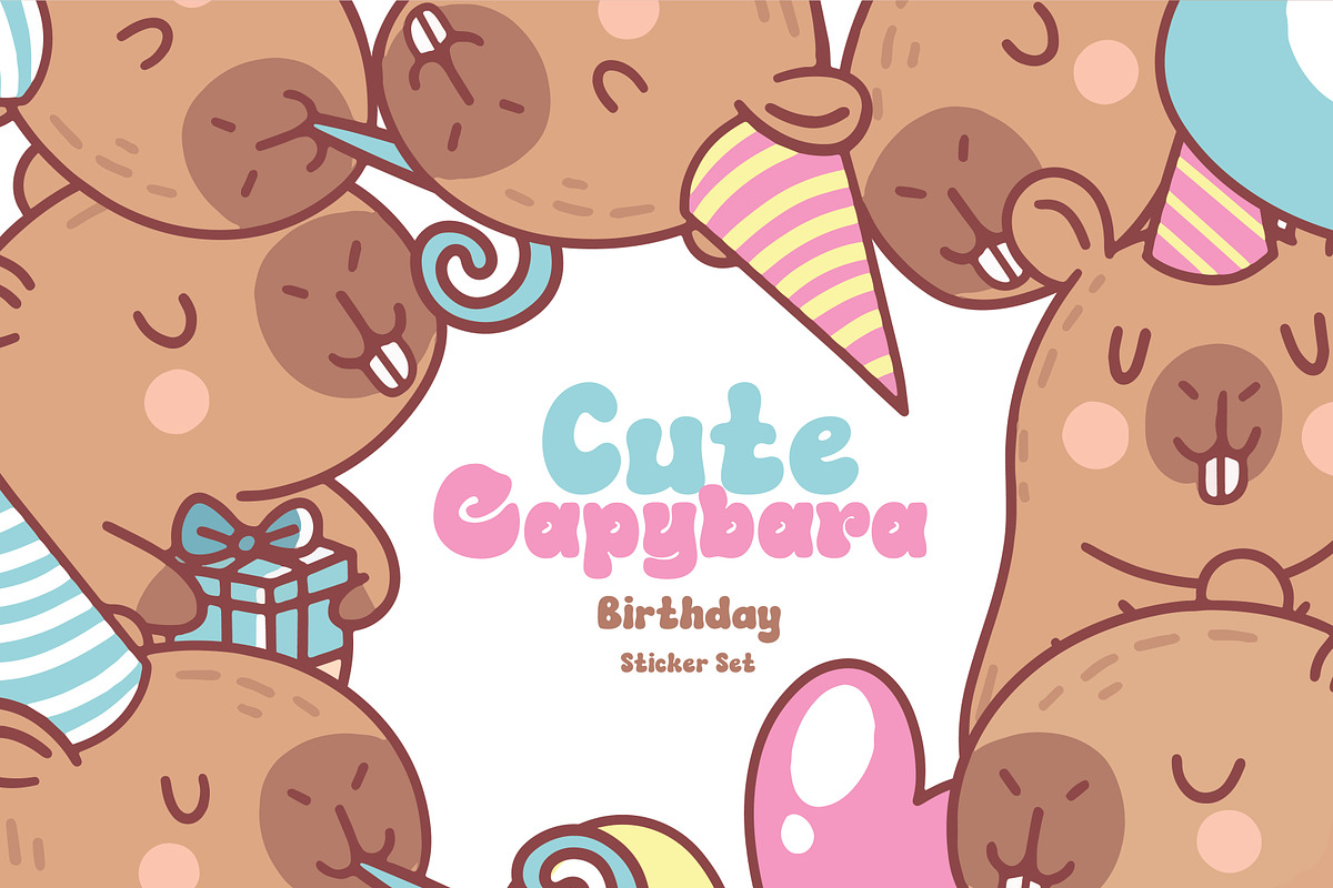 Capybara Party Sticker Set, Pattern, a Graphic by Dori Debreceni draws (Photo 1 of 8)