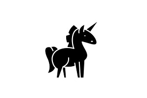 Unicorn Black Icon, Vector Sign On