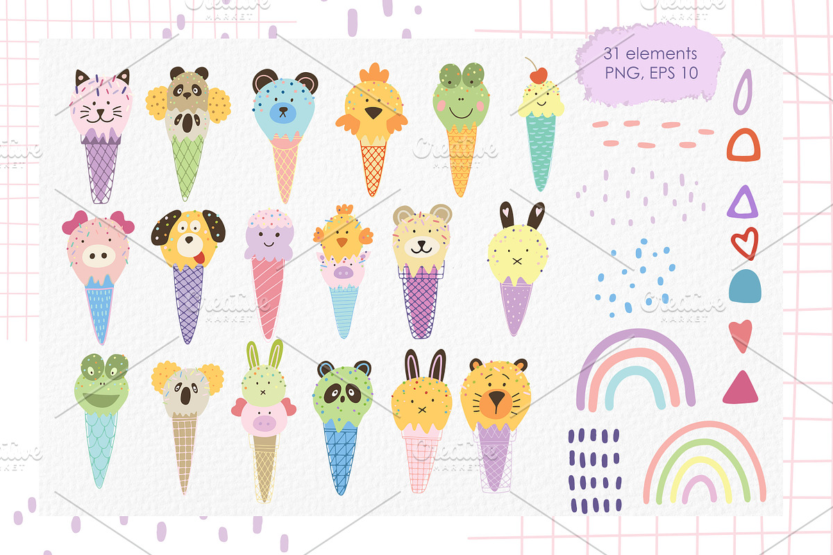 Ice cream animals collection., an Animal Illustration by Kira Konoshenko (Photo 2 of 11)
