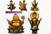Vibrant Buddha Clipart Set, a Decorative Illustration by ThatsDesignArt (Thumbnail 5 of 10)