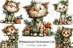whimsical Christmas cat clipart, an Illustration by CraftArtStudio