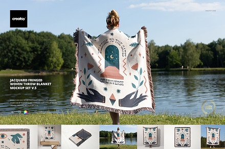 Fringed Woven Throw Blanket Mockup 5, a Household Mockup by creatsy5