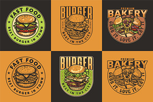 Fast Food Pizza, Burger logo set, a Branding & Logo Template by Billah Hub