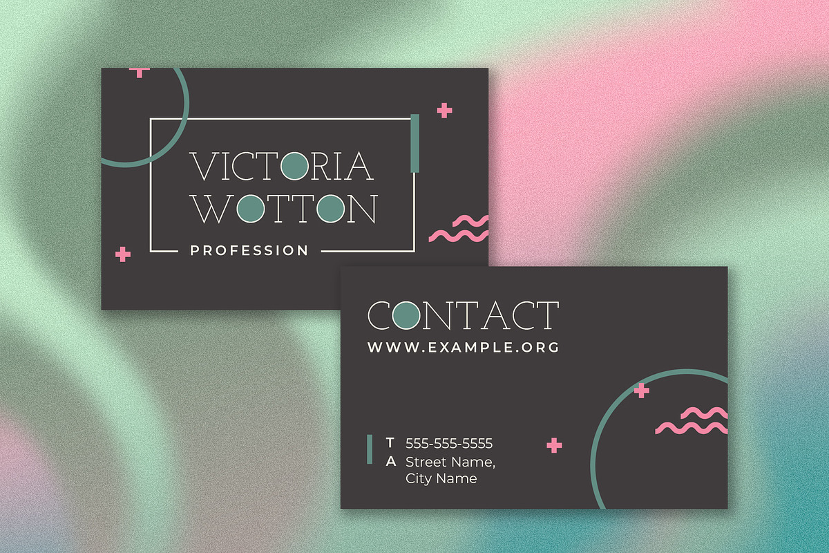 Modern Business Card Pink and Green, a Business Card Template by wavebreak