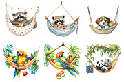 Summer Animals in Hammock Clipart, an Animal Illustration by DreamArtGraphic (Thumbnail 2 of 4)