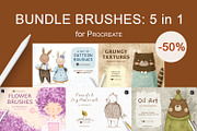Bundle Brushes 5 in 1 for Procreate, a Brush Add-On by polikarpovaart (Thumbnail 1 of 7)