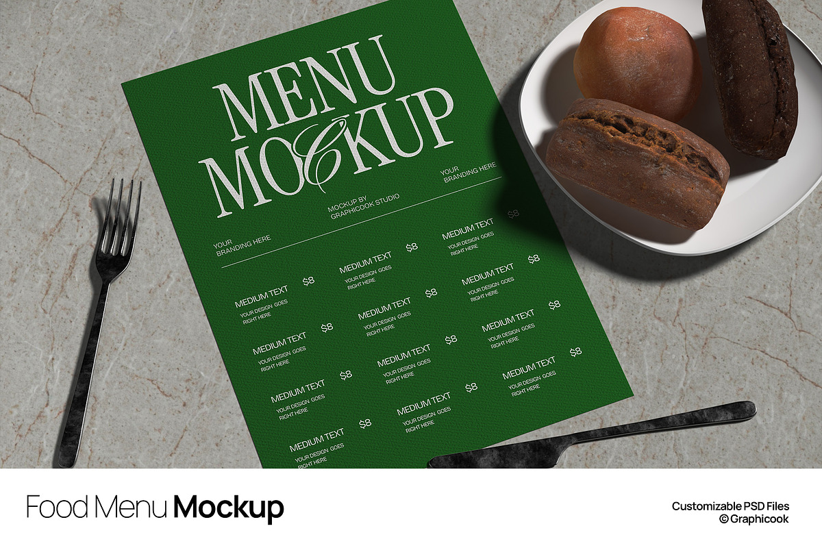Food Menu Mockup, a Product Mockup by graphicook (Photo 1 of 4)