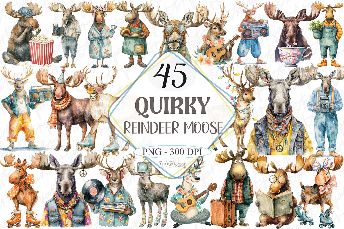 Quirky Reindeer Funny Moose Clipart, a Graphic by designcity5 (Photo 1 of 5)