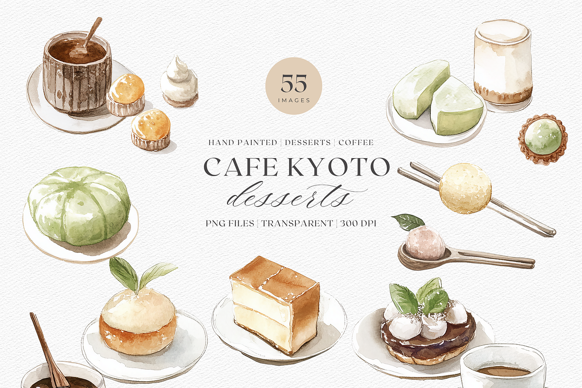 Watercolor Japanese Desserts &Coffee, a Decorative Illustration by ThaismotaCreativeCo (Photo 1 of 7)