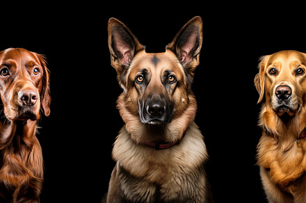 Three dogs sitting Studio Shot