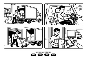 Man is delivering a package by truck, a Person Illustration by Vectorlina