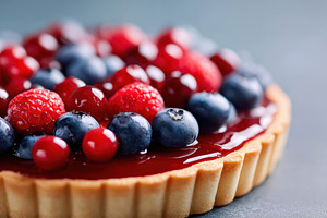 Glossy cherry tart with berries, a Food & Drink Photo by AlyaAnd