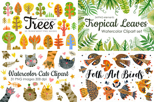 Watercolor Bundle 40 Sets Clipart.