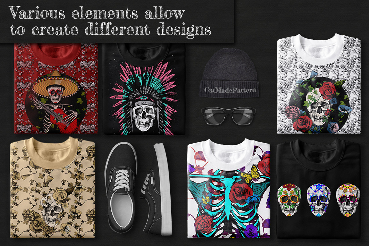Skulls & Bones set, a Decorative Illustration by CatMadePattern (Photo 4 of 7)